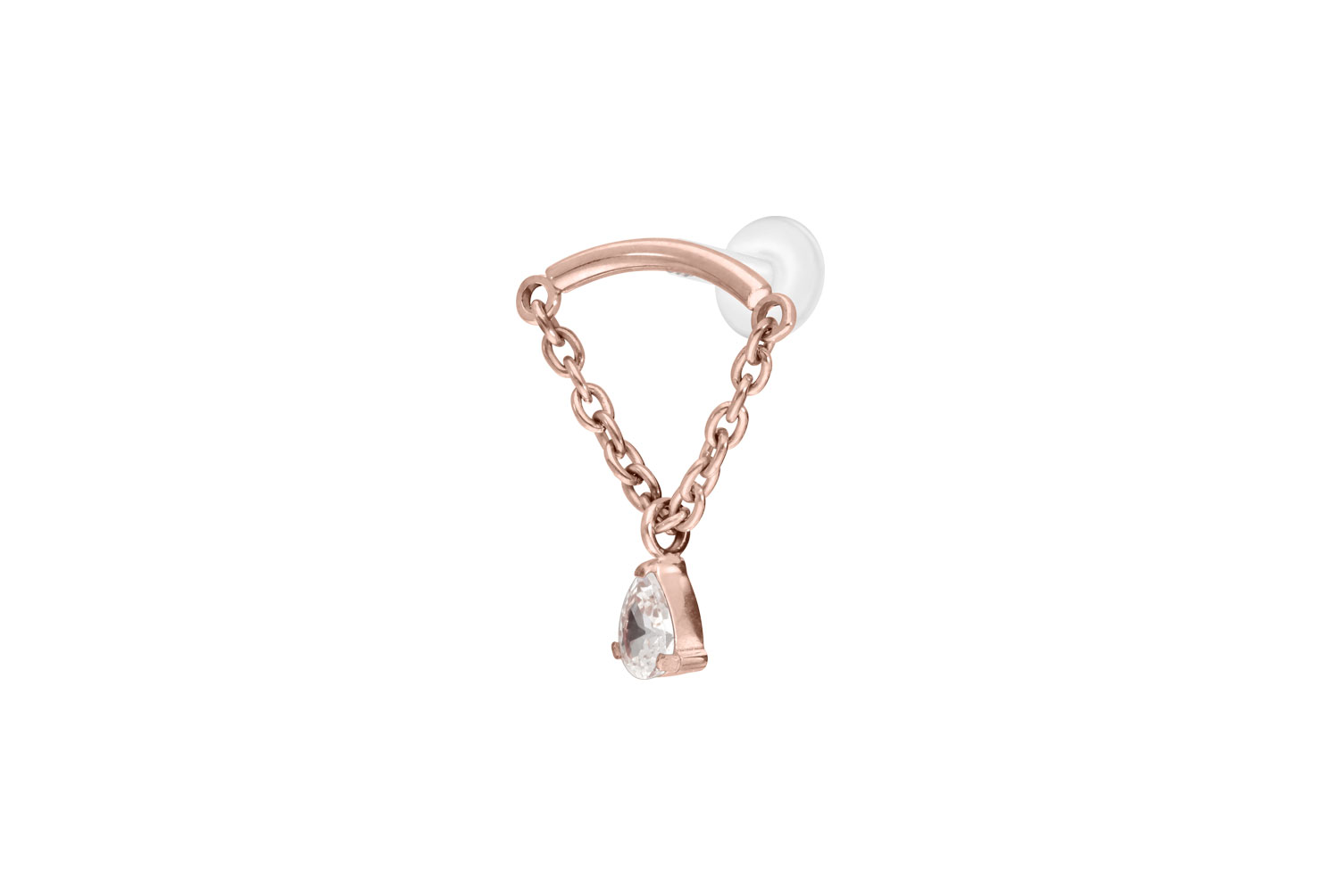 PTFE Labret Piercing mit Innengewinde + Titan-Aufsatz BOGEN + KETTE + KRISTALLTROPFEN